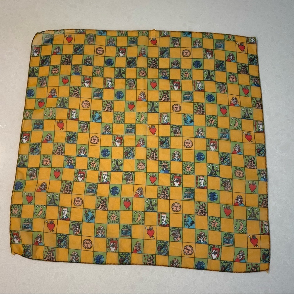 Vintage Yellow Graphic Print Scarf - Made in Korea